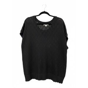 And Now This Womens 2X Black Open Knit Sweater Vest Scoop Neck Sleeveless Top